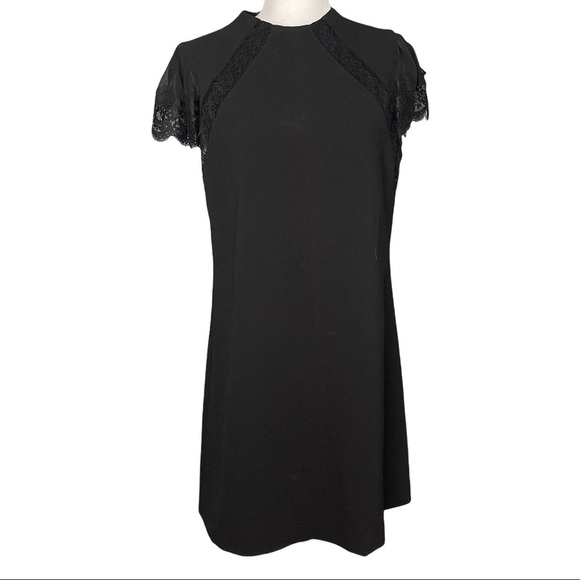 Nanette Lepore Size 10 Sheer Sleeved Fit and Flare Little Black Dress - Picture 2 of 14